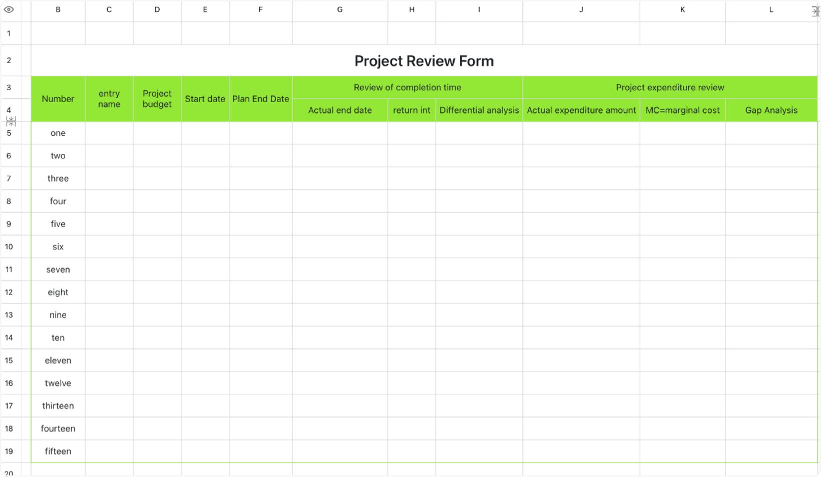 Project review table 3